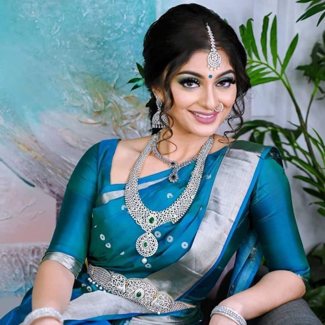 Kala Niketan Prussian Blue Kanjivaram Semi Silk Saree
