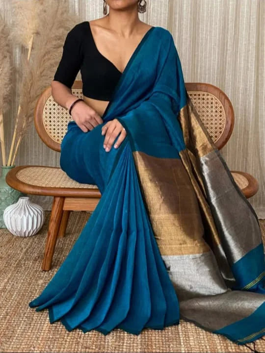 Handloom Khadi Cotton silk Zori Border Saree