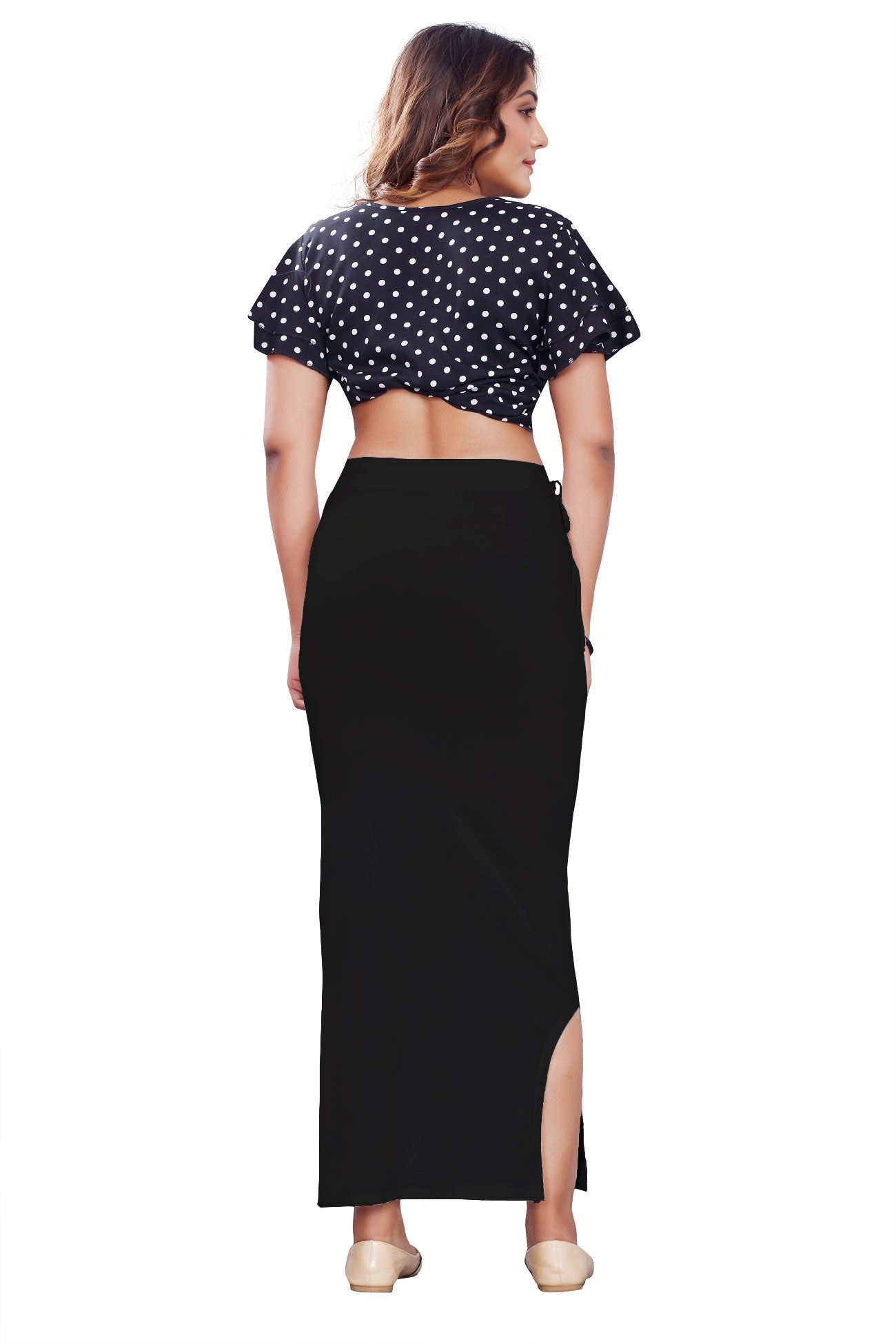 Women Saree Shapewear with Side Slit in Black (Petticoat)