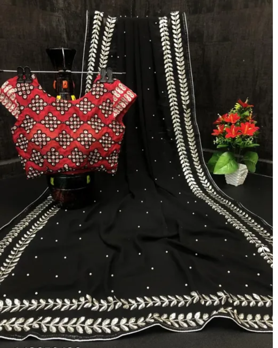 Bollywood Women's Sequined Embroidered Georgette Fancy Saree With Blouse Piece