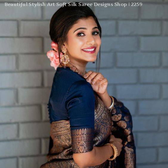 Kala Niketan Navy Blue Color Beautiful Stylish Art Soft Silk Designer Saree