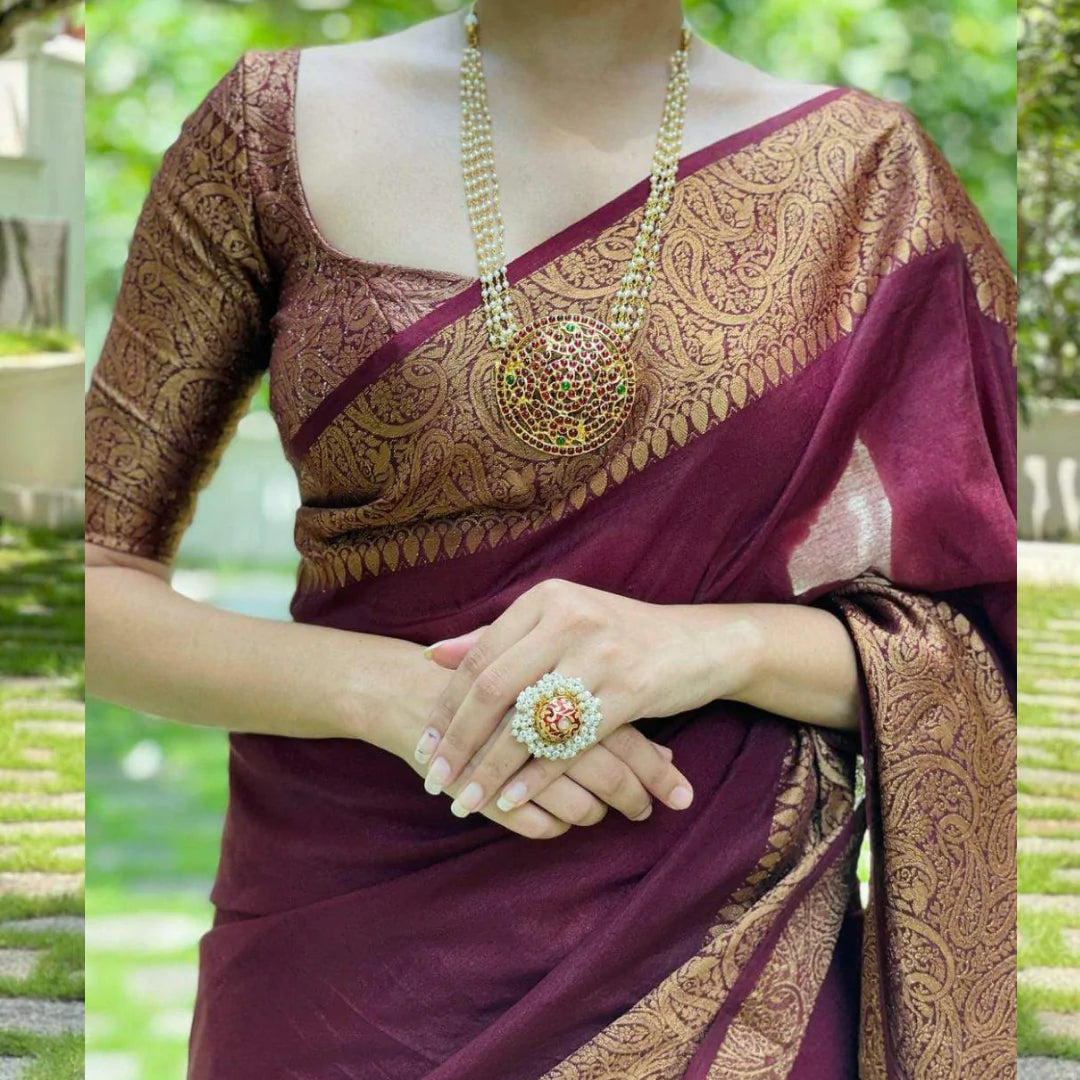 Kala Niketan Archaic traditional kanchi Soft Silk Sari With Attached Blouse