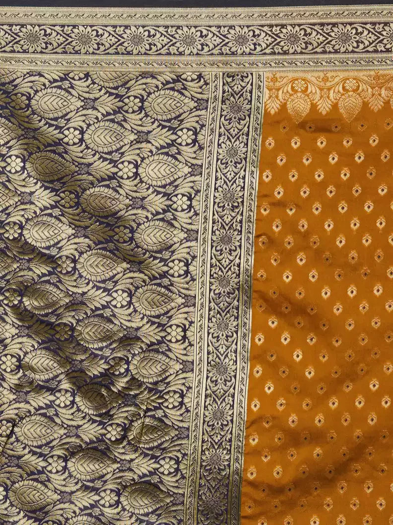 Kala Niketan Apricot Orange Silk Woven saree with contrast brocade Border
