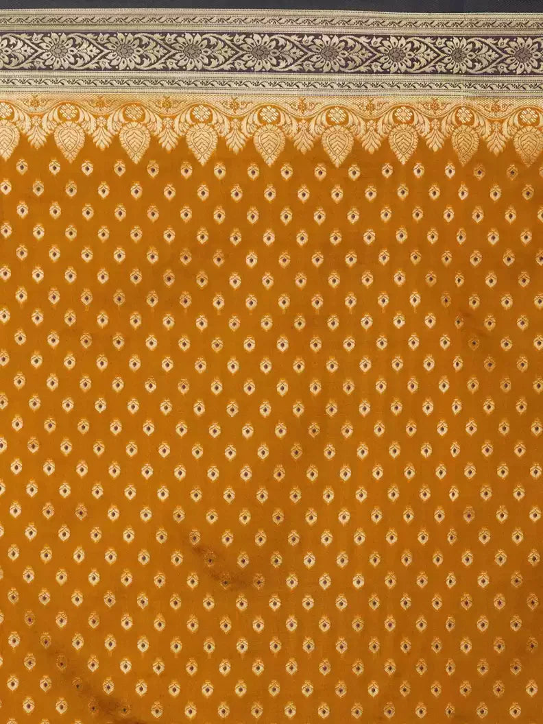 Kala Niketan Apricot Orange Silk Woven saree with contrast brocade Border