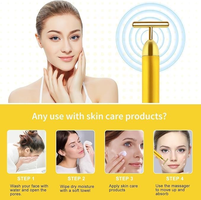 🔥 Buy Today🔥 - 24K Gold T-Shape Vibrating Face Massager & get a 🔥 FREE Niacid Face Serum🔥