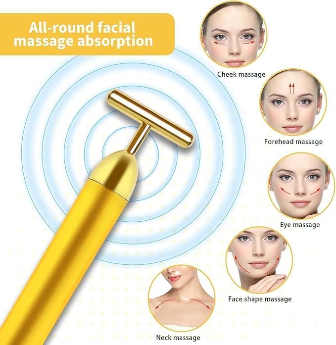 🔥 HOT SALE 🔥 24K Gold T-Shape Vibrating Face Massager 🌟50% OFF🌟🌟
