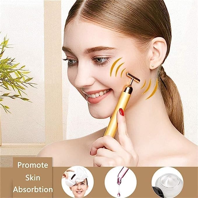 🔥 HOT SALE 🔥 24K Gold T-Shape Vibrating Face Massager 🌟50% OFF🌟🌟