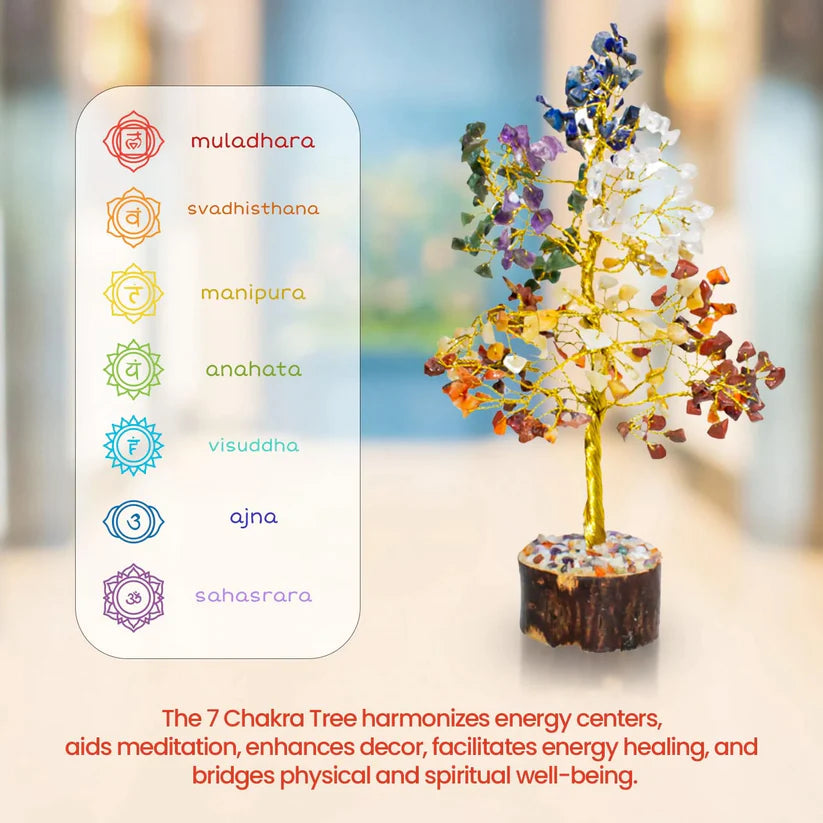 🌟7 Chakra Good Luck Crystal Tree - Wood Base, For Overall Well Being🌟