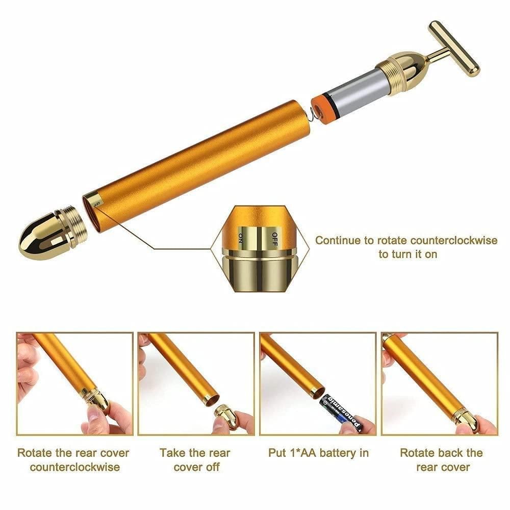 🔥 HOT SALE 🔥 24K Gold T-Shape Vibrating Face Massager 🌟50% OFF🌟🌟