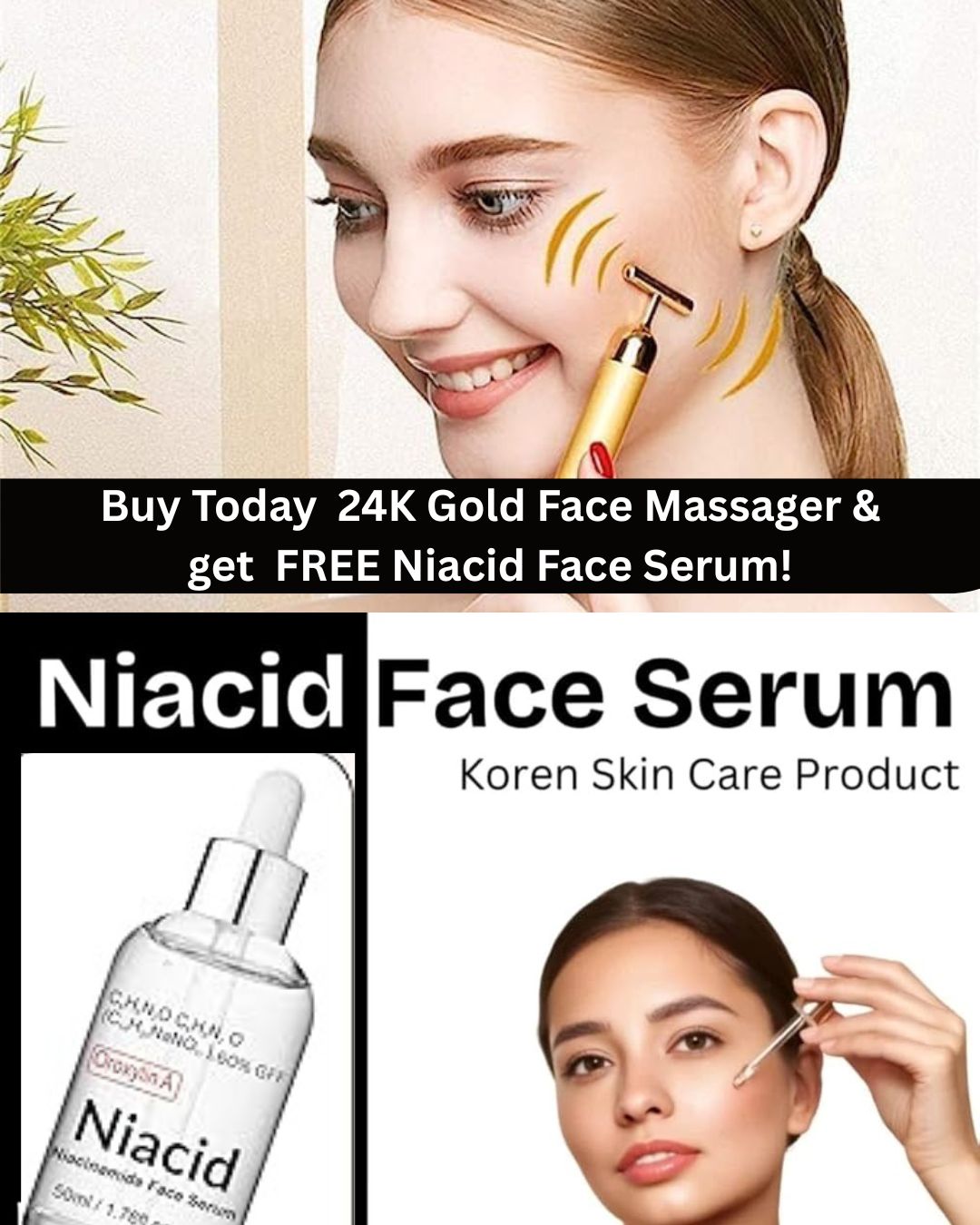 🔥 Buy Today🔥  - 24K Gold T-Shape Vibrating Face Massager & Get 🔥 FREE Korean Brightening Face Serum! 🔥