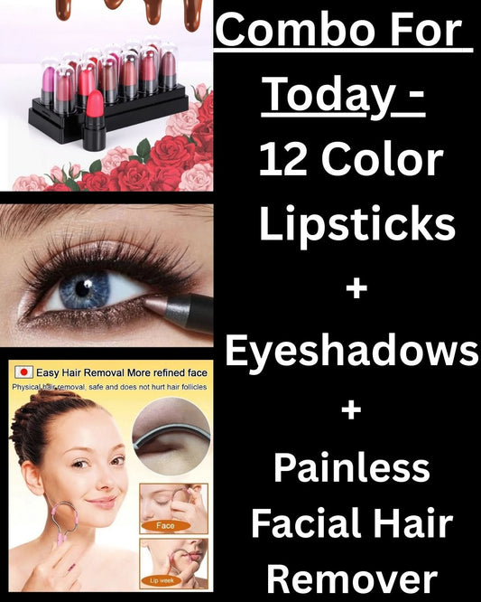 ✨Imported Waterproof 2 in 1 Eyeshadow and Lipstick Pack of 12 💛 & Get a FREE Painless Facial Hair Remover !