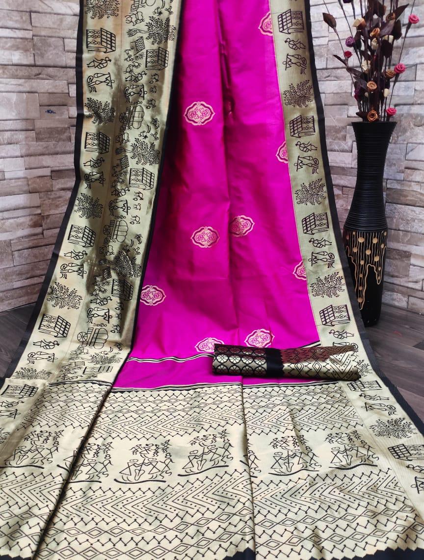 Kala Niketan Traditional Soft Silk Sari With Attached Blouse