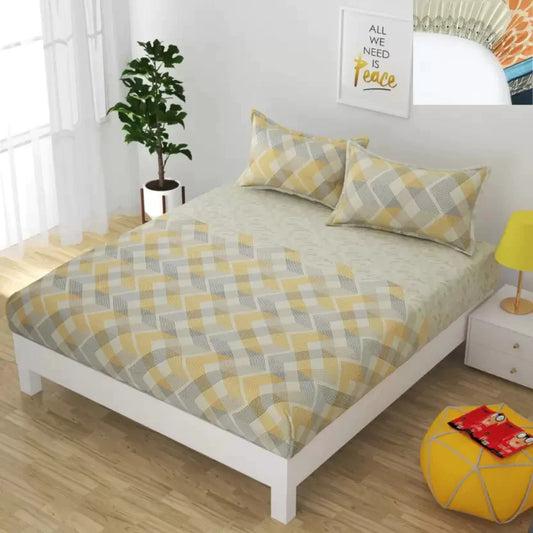 Premium Elastic Fitted Double Bedsheet with 2 Pillow Covers (Fits Any Beds & Mattresses)