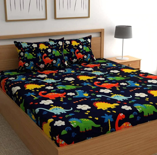 Premium Elastic Fitted King Size Double Bedsheet with 2 Pillow Covers
