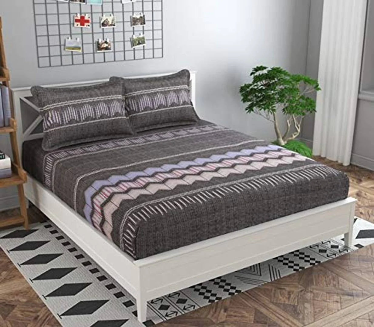 Premium Elastic Fitted Double Bedsheet with 2 Pillow Covers (Fits Any Beds & Mattresses)