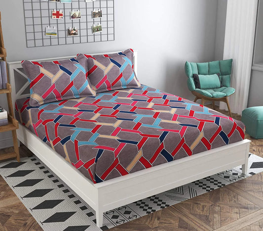 Premium Elastic Fitted Double Bedsheet with 2 Pillow Covers (Fits Any Beds & Mattresses)
