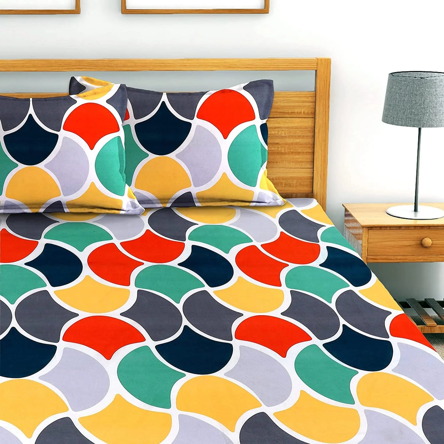Premium Elastic Fitted Double Bedsheet with 2 Pillow Covers