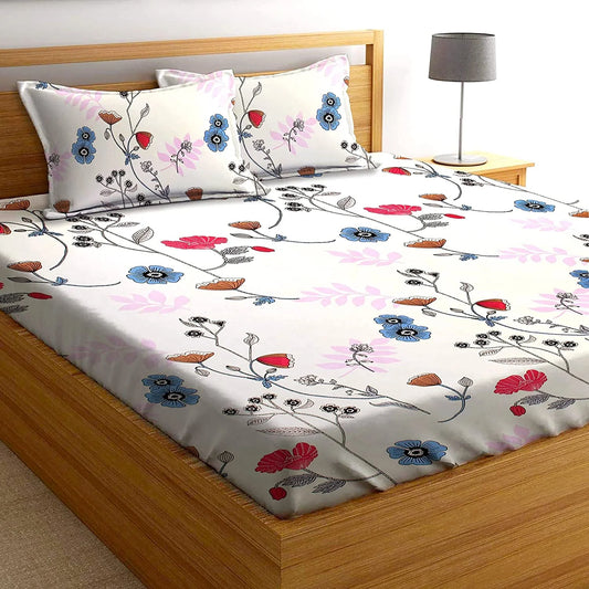 Premium Elastic Fitted Double Bedsheet with 2 Pillow Covers