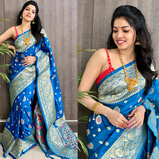 Kala Niketan Yellow Smooth Silk Saree With Golden Zari Border