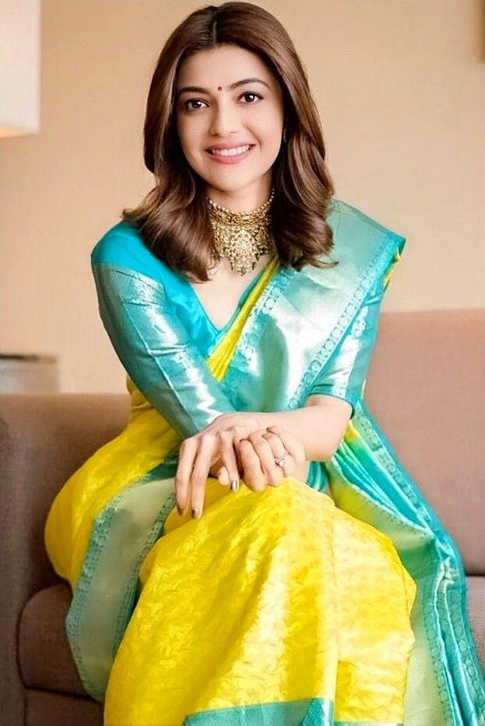Kala Niketan Yellow Color Silk Rich Pallu & Contrast Border Saree