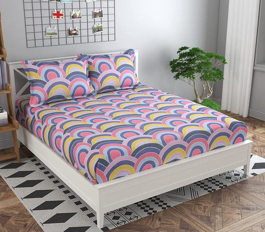 Premium Elastic Fitted King Size Double Bedsheet with 2 Pillow Covers
