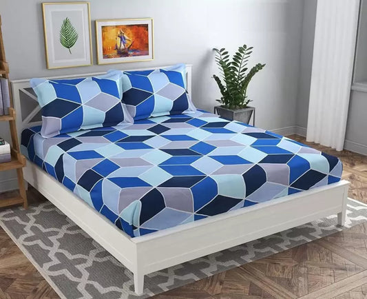 Premium Elastic Fitted King Size Double Bedsheet with 2 Pillow Covers