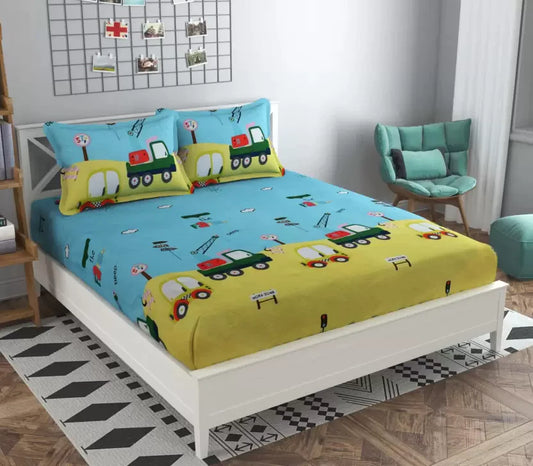 Premium Elastic Fitted Double Bedsheet with 2 Pillow Covers (Fits Any Beds & Mattresses)