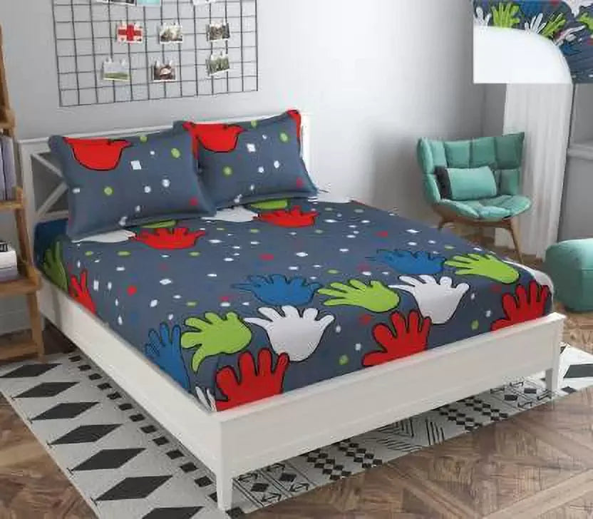 Premium Elastic Fitted Double Bedsheet with 2 Pillow Covers (Fits Any Beds & Mattresses)