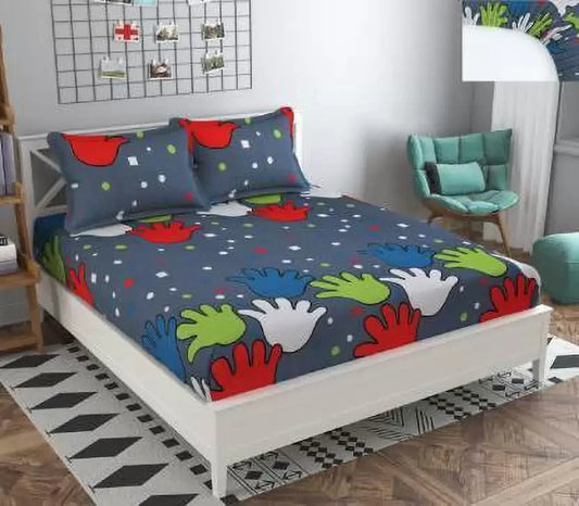 Premium Elastic Fitted Double Bedsheet with 2 Pillow Covers (Fits Any Beds & Mattresses)