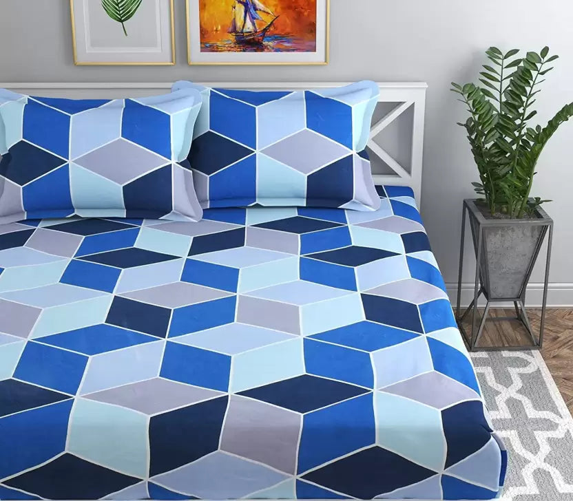 Premium Elastic Fitted King Size Double Bedsheet with 2 Pillow Covers