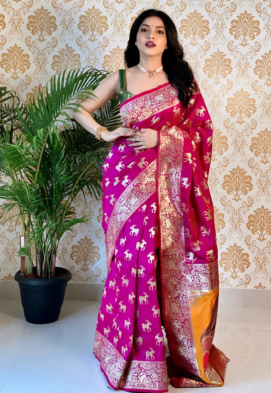 Kala Niketan Purple Smooth Silk Saree With Golden Zari Rich Pallu