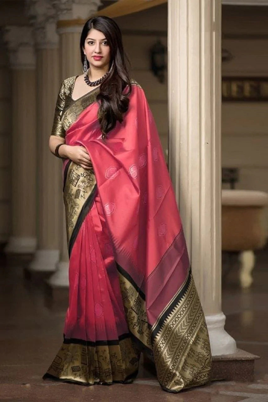 Kala Niketan Traditional Soft Silk Sari With Attached Blouse