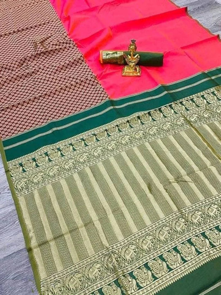 Kalaa Niketan Beautiful Rich Pink & Green Jacquard Work Silk Designer Sarees