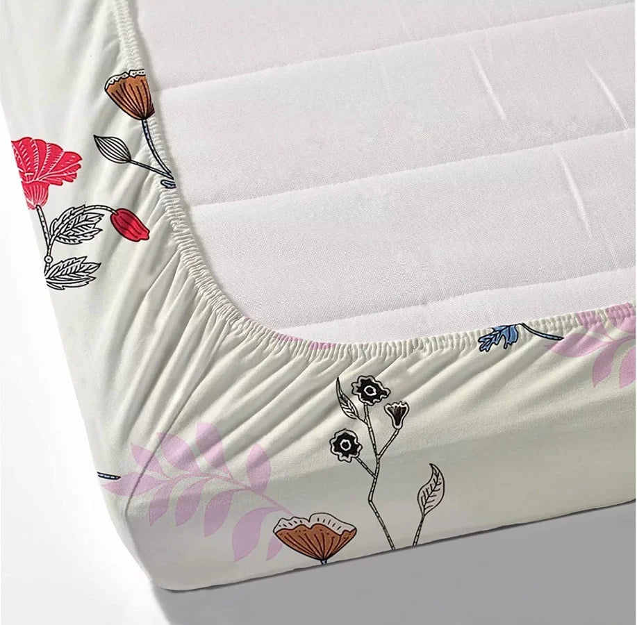 Premium Elastic Fitted Double Bedsheet with 2 Pillow Covers