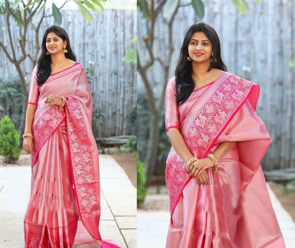 Kala Niketan Yamini Archaic Traditional Kanchi Soft Silk Sari With Attached Blouse