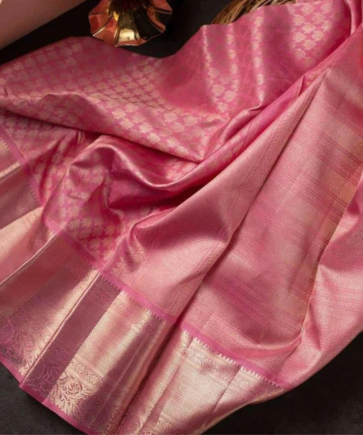 Kala Niketan Peach Traditional Kanchi Soft Silk Sari With Attached Blouse