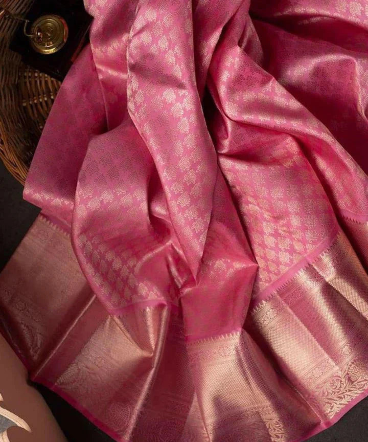 Kala Niketan Peach Traditional Kanchi Soft Silk Sari With Attached Blouse