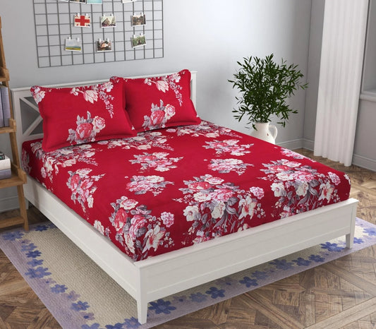 Premium Elastic Fitted Double Bedsheet with 2 Pillow Covers (Fits Any Beds & Mattresses)