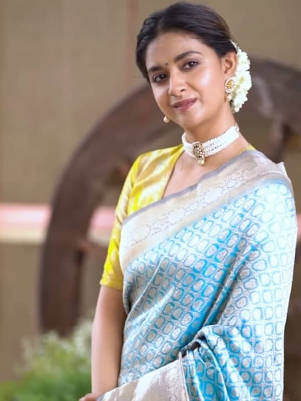 Silver Zari Work Soft Lichi Silk Wedding Wear Saree