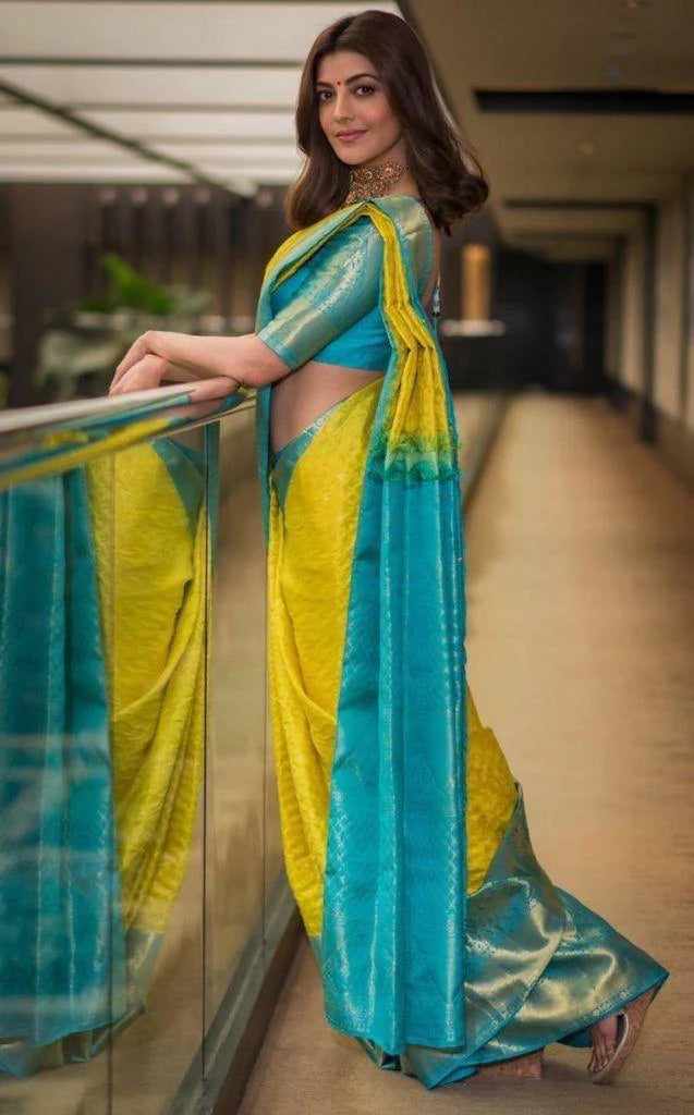 Kala Niketan Yellow Color Silk Rich Pallu & Contrast Border Saree