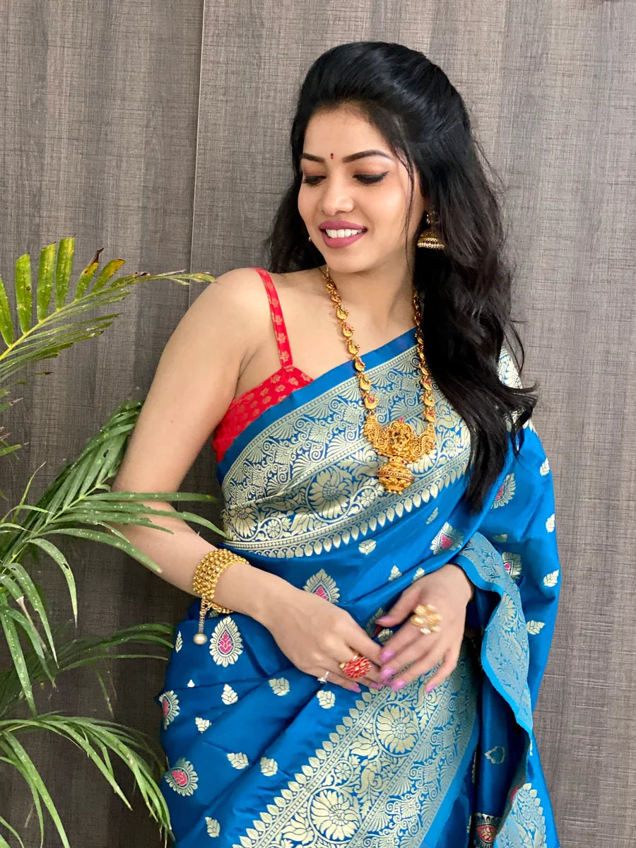 Kala Niketan Yellow Smooth Silk Saree With Golden Zari Border