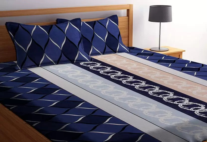 Premium Elastic Fitted Double Bedsheet with 2 Pillow Covers
