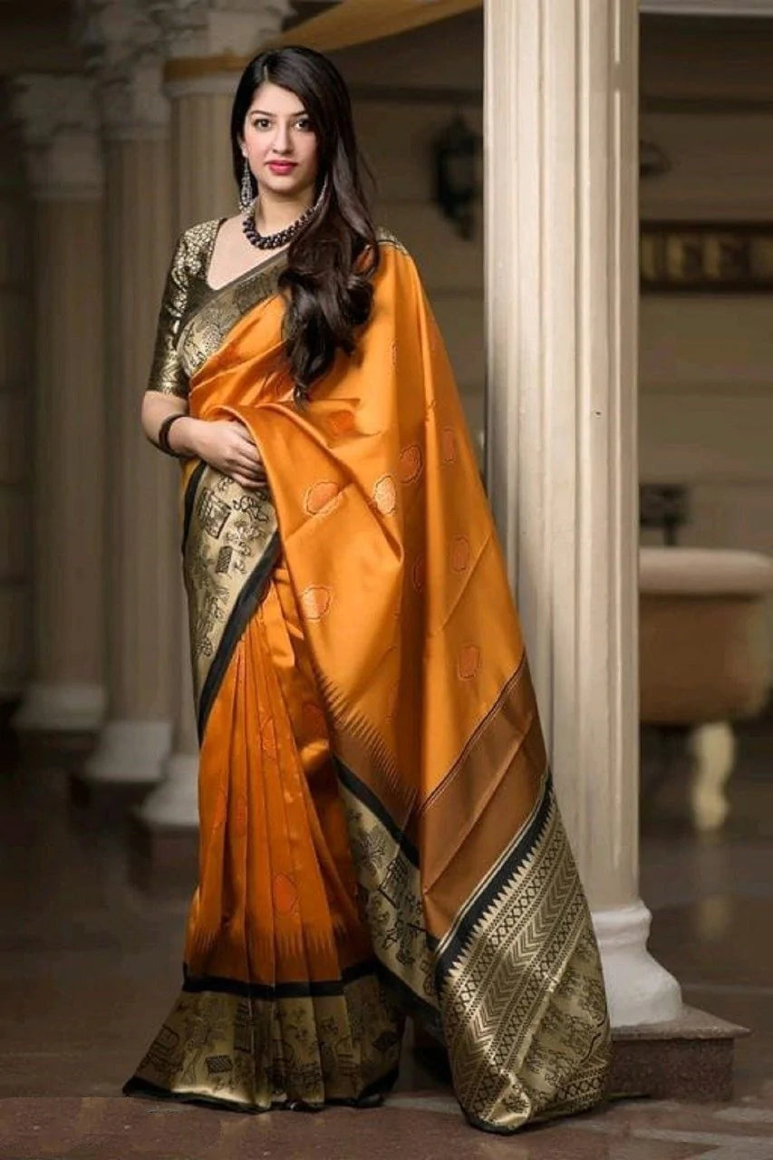 Kala Niketan Traditional Soft Silk Sari With Attached Blouse