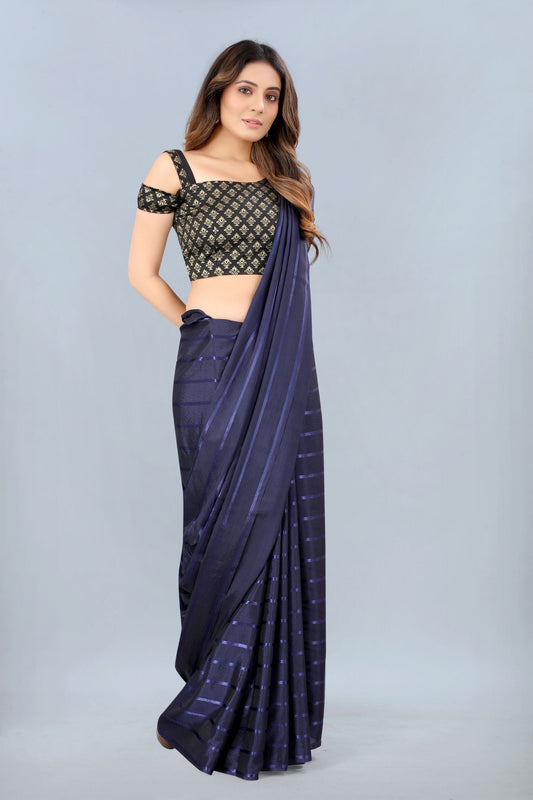 Kala Niketan Blue Color Elegant Stripes Printed Silk Sarees