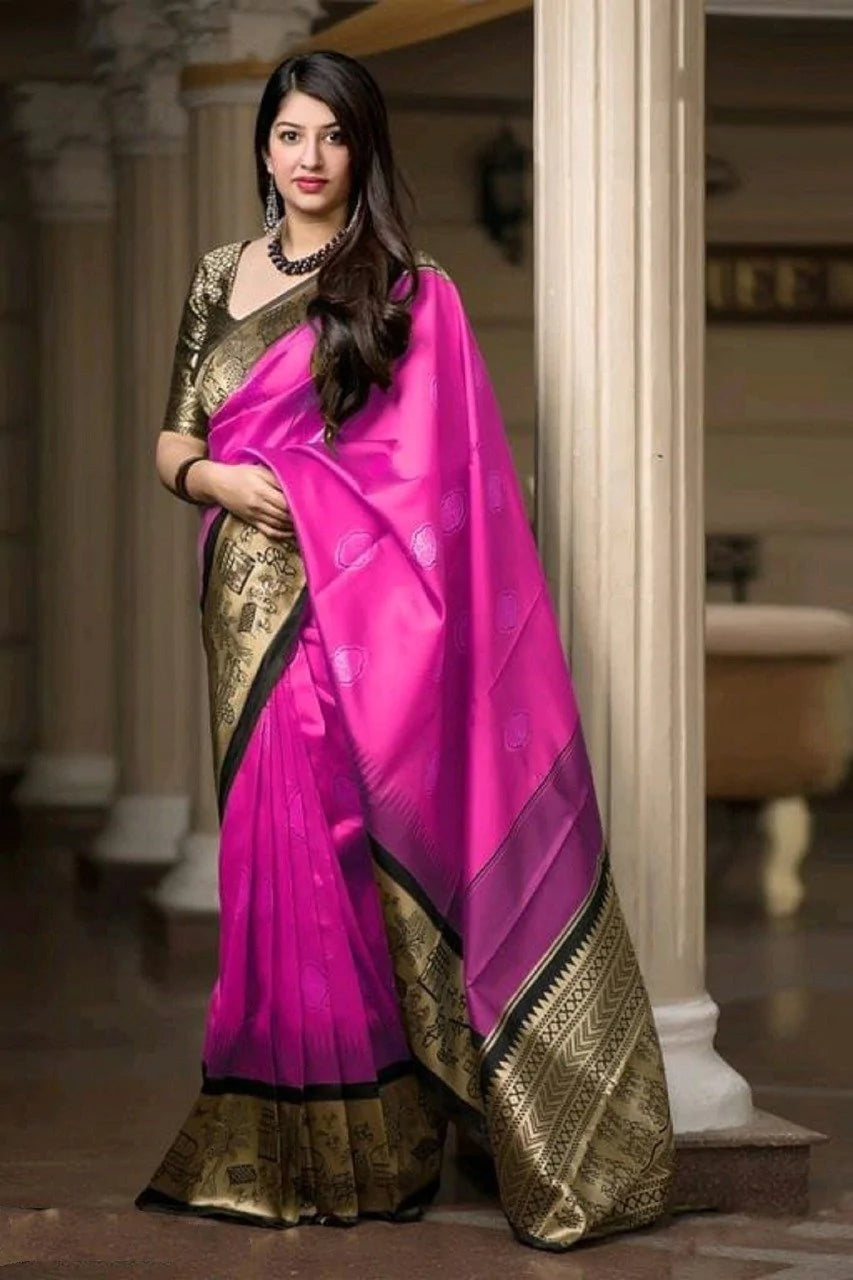 Kala Niketan Traditional Soft Silk Sari With Attached Blouse