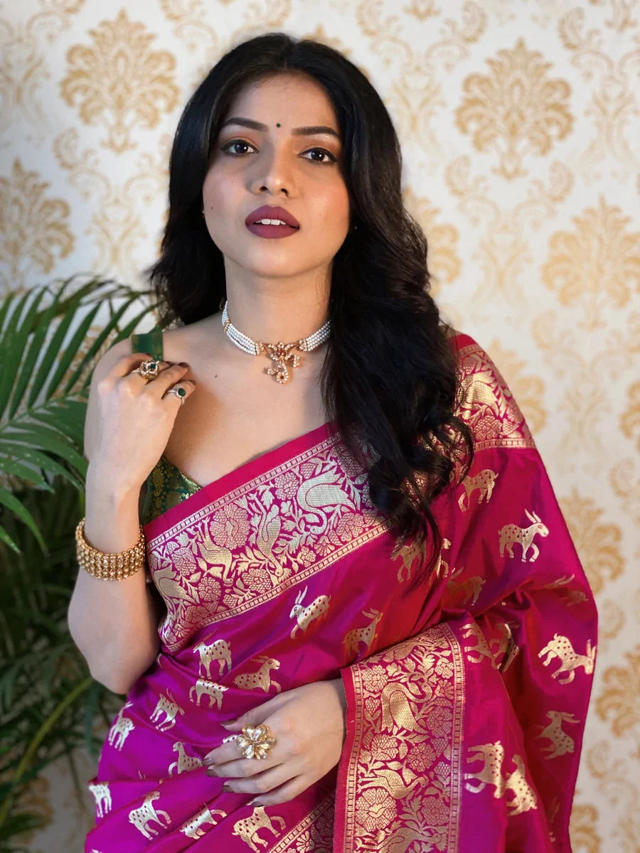 Kala Niketan Purple Smooth Silk Saree With Golden Zari Rich Pallu