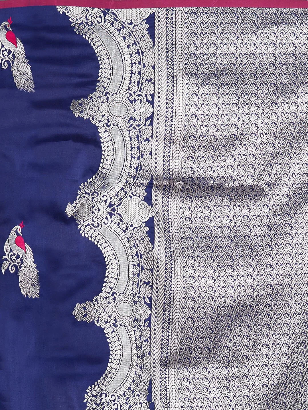Kala Niketan Navy Blue Silk Blend Solid Banarasi Saree