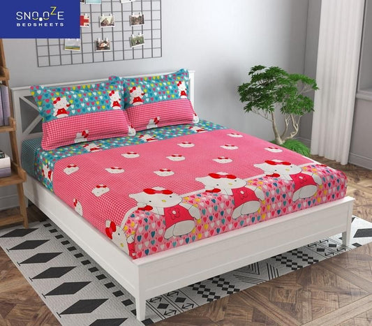 Premium Elastic Fitted Double Bedsheet with 2 Pillow Covers (Fits Any Beds & Mattresses)