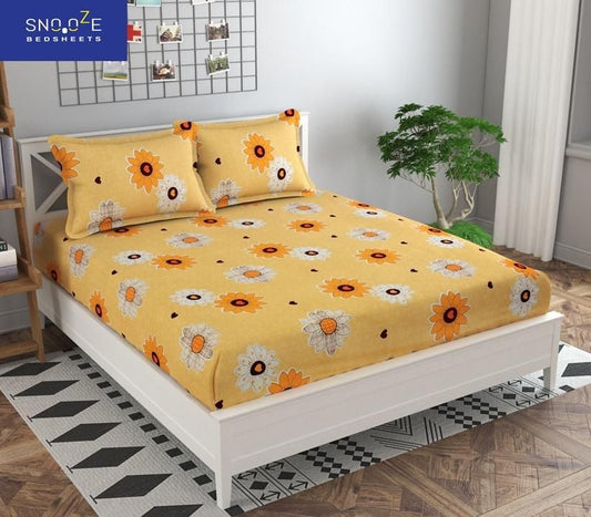 Premium Elastic Fitted Double Bedsheet with 2 Pillow Covers (Fits Any Beds & Mattresses)