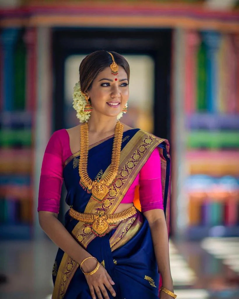 Kala Niketan Traditional Kanchi Soft Silk Sari With Attached Blouse